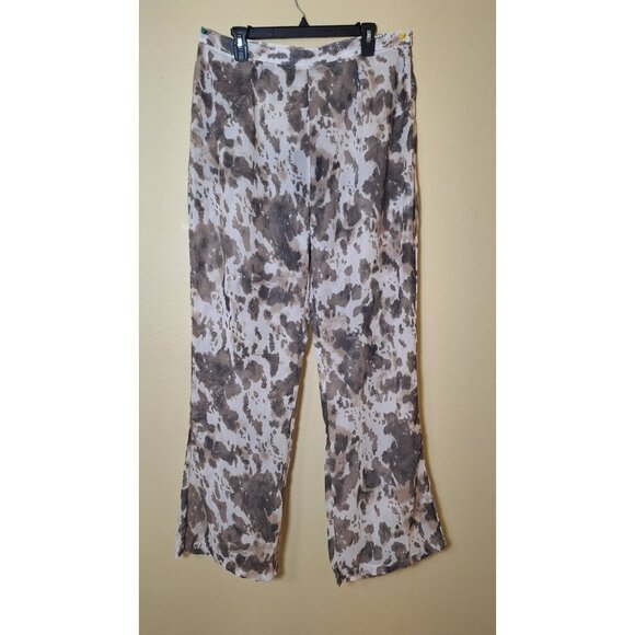 PrettyLittleThing Pants - Pretty‎ Little Thing Sheer Brown Cow Print Beach Wide Leg Pants Size 14 Resort